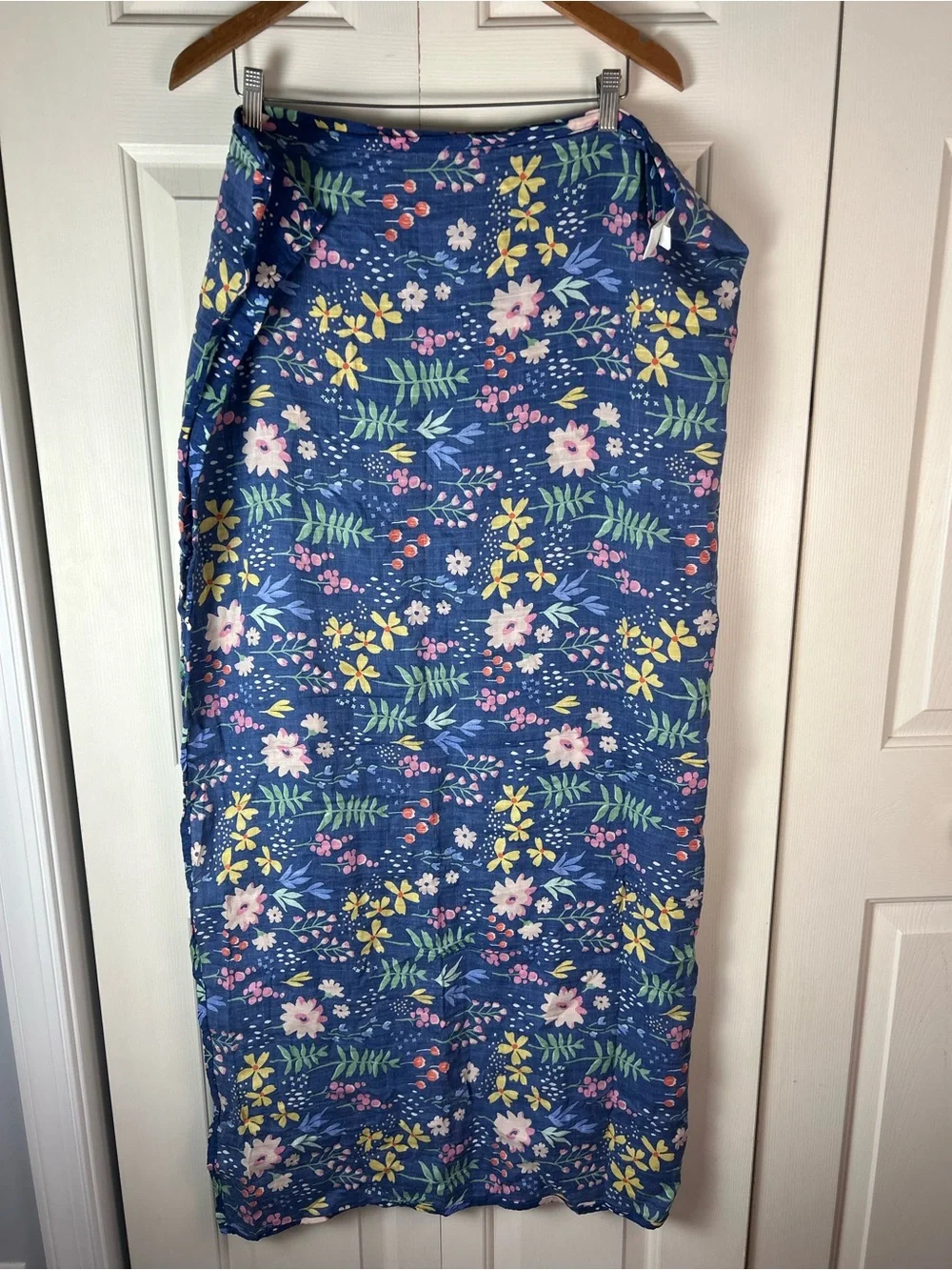 Cloud Island Blue Floral Baby Swaddle Blanket Pink Green Yellow Wildflowers HTF